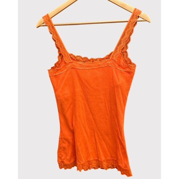 Y2K Orange Lace Trim Cami Tank Top Retro Festival 2000s Vintage Style Fallcore - Picture 3 of 5